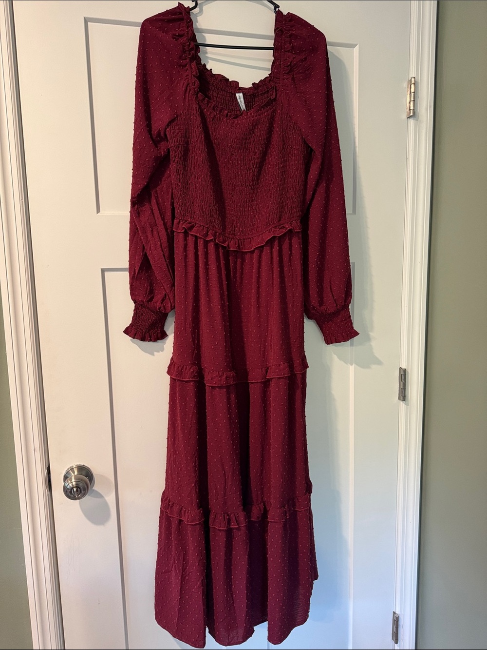 Smocked Burgundy Maxi Dress with Ruffle Tiers